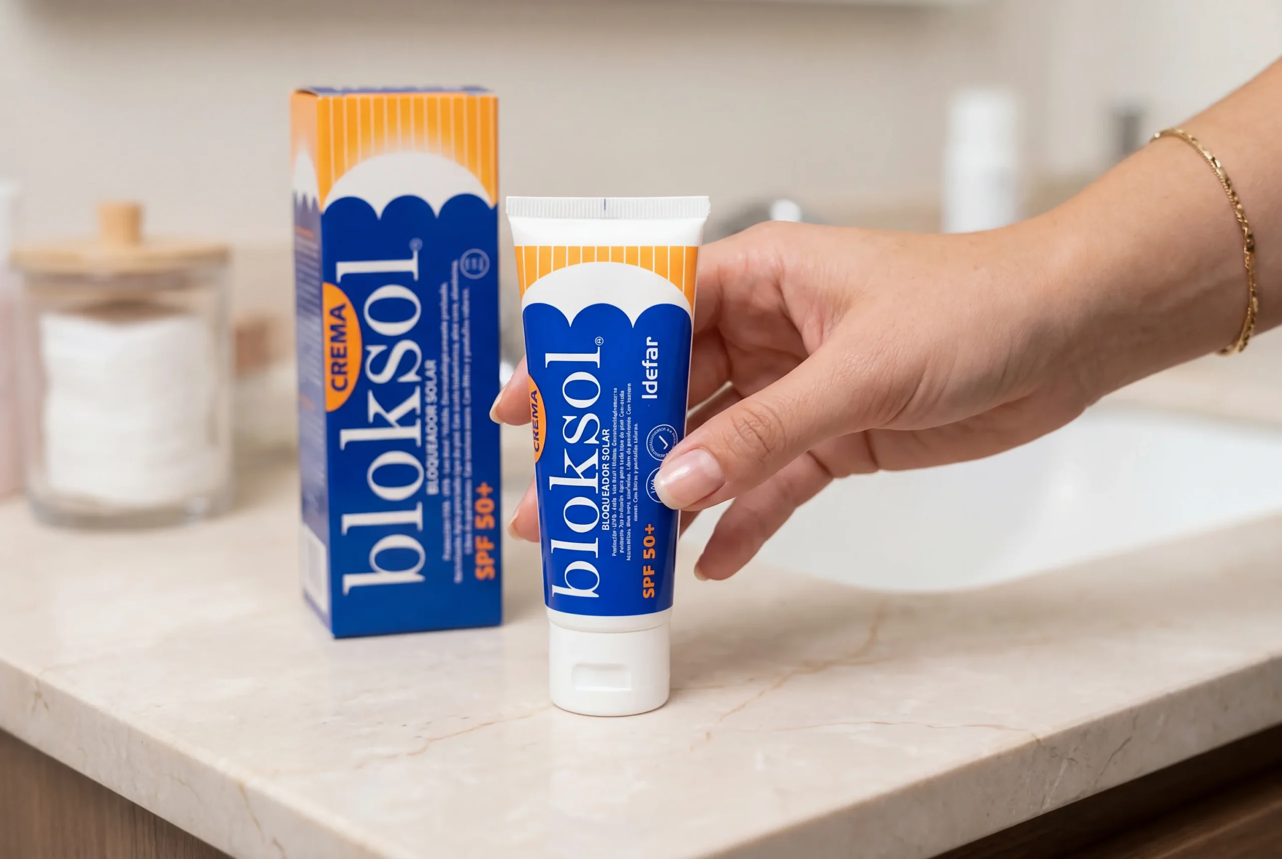 Bloksol Crema — textura cremosa suave en antebrazo
