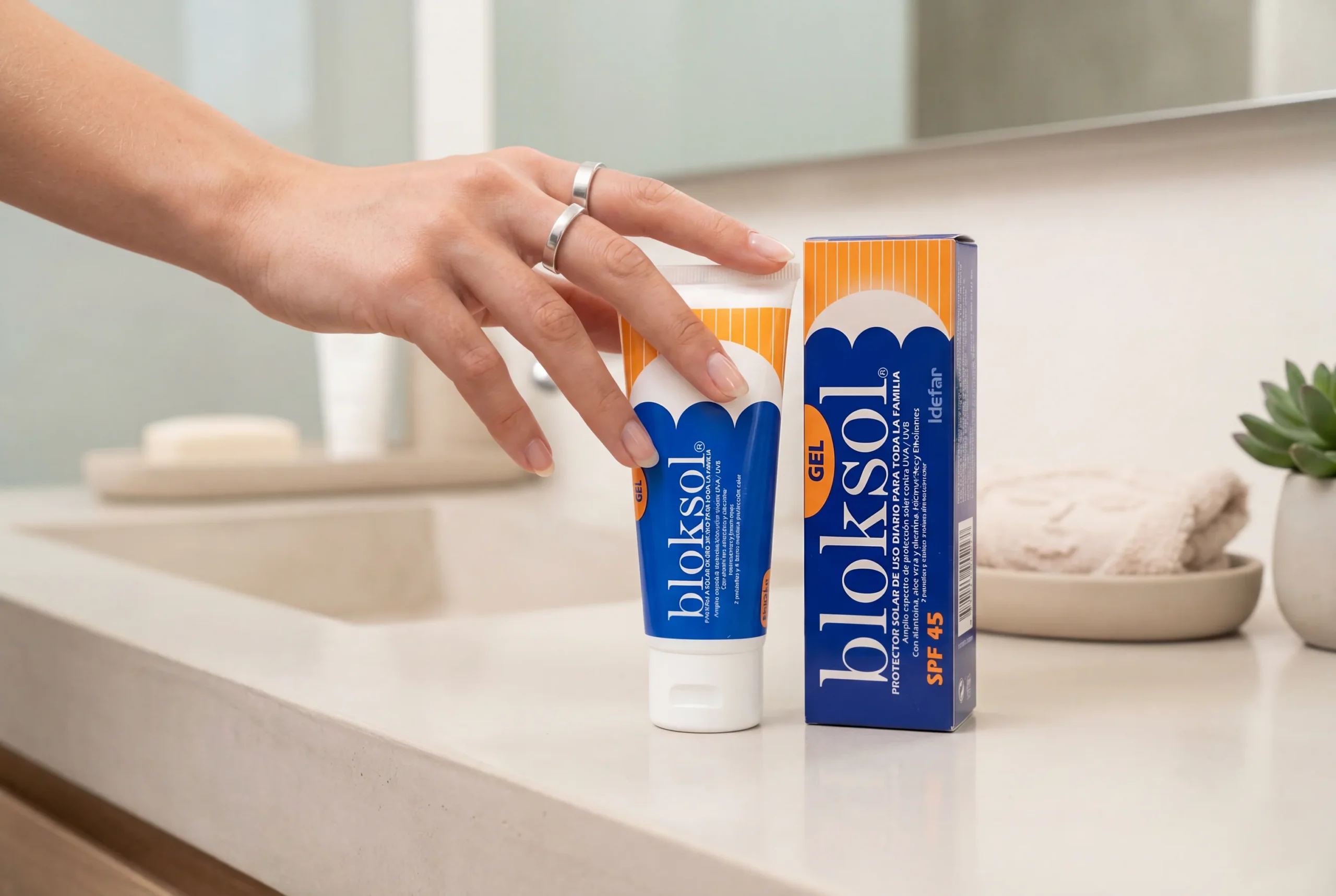 Bloksol Gel — textura gel transparente en piel