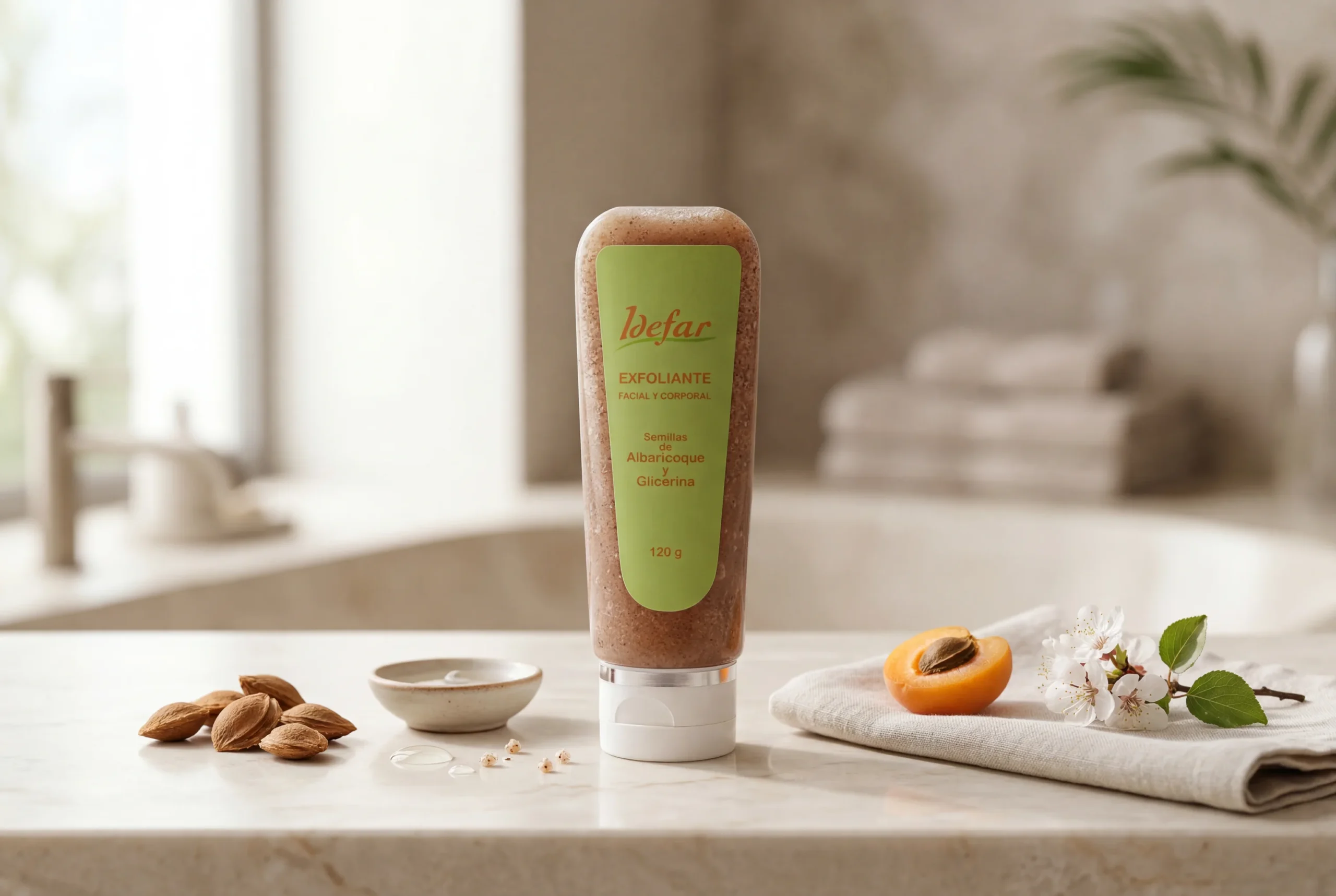 Gel Exfoliante — tubo junto a albaricoques frescos